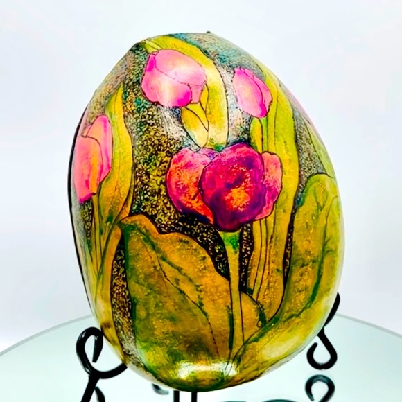 Hand Crafted Other - Hand Crafted Wall Pocket Pink Purple Tulips Original Gourd Art Air Plant Holder